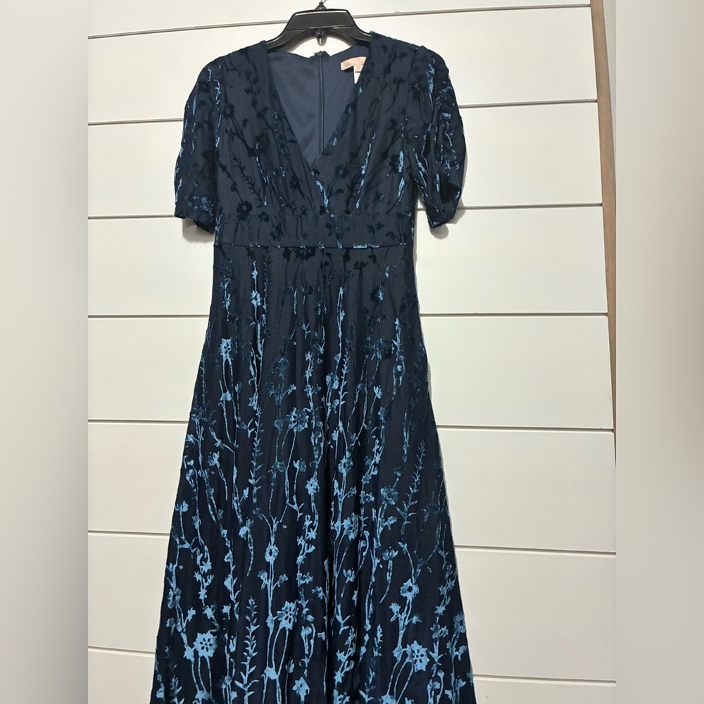 Anthropologie Hutch Puff Sleeve Burnt Velvet Midi Dress Womens 2 Blue Midi - Picture 7 of 12